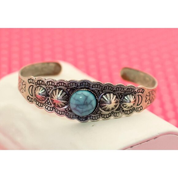 Vintage Blue Pearl Art Nouveau Cuff Bracelet 7 inch - P3 - Picture 2 of 3